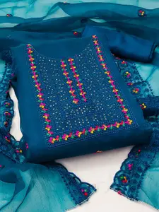 ZEEPKART Ethnic Motifs Embroidered Sequined Organza Unstitched Dress Material