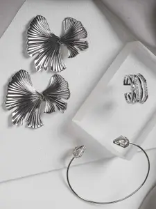 JOKER & WITCH Silver-Plated Stone-Studded Jewellery Set With Ring