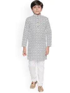 BAESD Boys Abstract Printed Mandarin Collar Kurta With Pyjamas