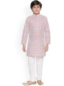 BAESD Boys Abstract Printed Mandarin Collar Kurta With Pyjamas