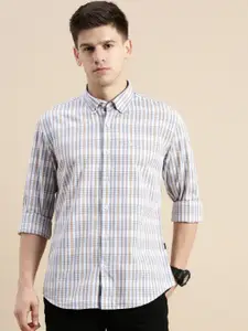 SHOWOFF Standard Slim Fit Vertical Checks Checked Cotton Casual Shirt