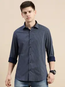 SHOWOFF Standard Slim Fit Micro Disty Printed Spread Collar Cotton Casual Shirt
