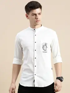 SHOWOFF Standard Slim Fit Self Design Mandarin Collar Cotton Casual Shirt