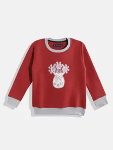 White Snow Girls Floral Embroidered Sweatshirt with Embellished Detail