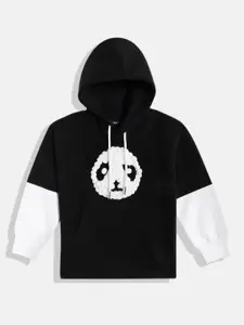 White Snow Girls Panda Self-Design Hooded Sweatshirt