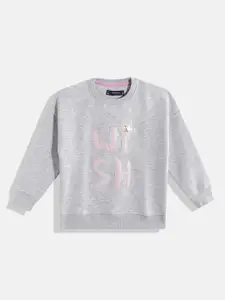 White Snow Girls Typography Printed Sweatshirt with Applique Detail
