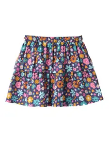 Beebay Girls Floral Printed Layered Pure Cotton Flared Skirt