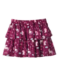 Beebay Girls Floral Printed Layered Flared Skirt