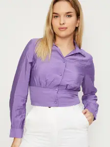 max Shirt Collar Cuffed Sleeves Gathered Detail Shirt Style Top