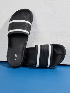Styli Men Black & White Striped Sliders