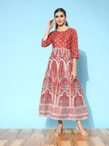 Indo Era Floral Printed Liva A-Line Ethnic Maxi Dress