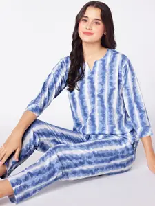 beebelle Blue & White Tie And Dye Printed Night Suit