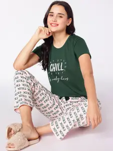 beebelle Green & Pink Typography Printed Night suit