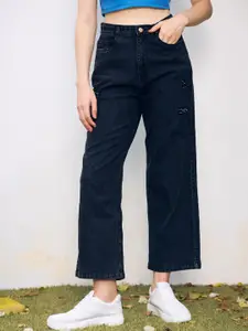 GUTI Women Flared High-Rise Clean Look Stretchable Cotton Jeans