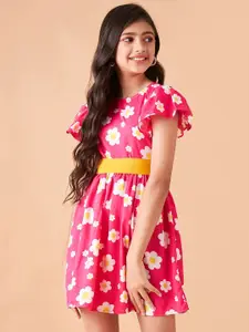 Cherry & Jerry Girls Floral Printed Flutter Sleeve Fit & Flare Dress