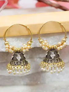Crunchy Fashion Gold Plated Beaded Dome Shaped Jhumkas
