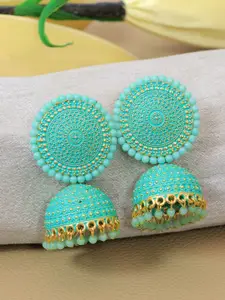 Crunchy Fashion Gold Plated Beaded Dome Shaped Jhumkas
