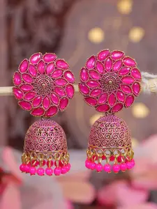 Crunchy Fashion Gold Plated Stone Studded Dome Shaped Jhumkas