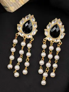 Crunchy Fashion Gold Plated Kundan Studded & Beaded Contemporary Drop Earrings