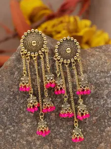 Crunchy Fashion Pink Circular Jhumkas Earrings