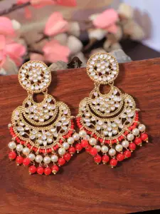Crunchy Fashion Gold-Plated Geometric Kundan Studded Chandbalis