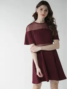 20Dresses Women Burgundy Layered Semi-Sheer Fit & Flare Dress