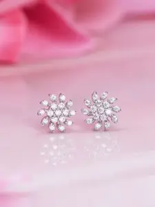 Zavya Rhodium-Plated Floral Studs Earrings