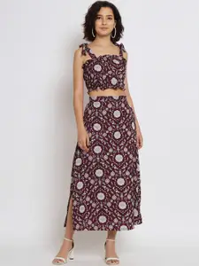 Nimayaa Floral Printed Shoulder Straps Top with Skirt
