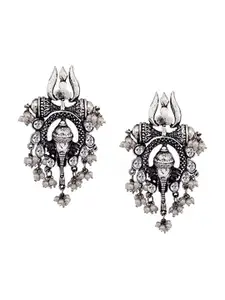 Crunchy Fashion Silver Plated Oxidised Drop Earrings