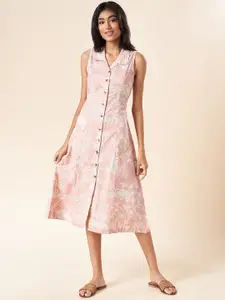 AKKRITI BY PANTALOONS Floral Printed Notch Lapel Collar Shirt Style Cotton Midi Dress