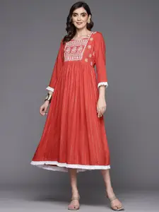 Indo Era Red Ethnic Motifs Embroidered Ethnic Dress