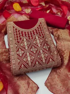 KALINI Embellished Zari Detailed Art Silk Unstitched Dress Material