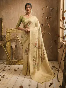 Soch Floral Printed Zari Detailed Tussar Saree
