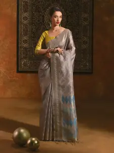 Soch Woven Design Zari Silk Blend Tussar Saree