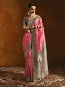 Soch Woven Design Zari Silk Blend Tussar Saree