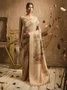 Soch Floral Printed Zari Tussar Saree