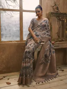 Soch Geometric Printed Zari Tussar Saree