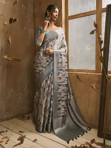 Soch Abstract Printed Zari Tussar Saree