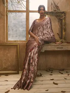 Soch Abstract Printed Zari Tussar Saree