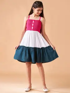 Cherry & Jerry Girls Colourblocked Smocked Detailed Fit & Flare Dress