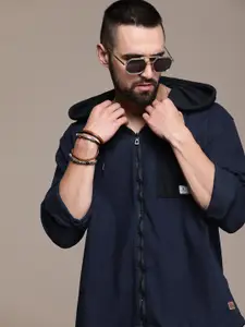 The Roadster Lifestyle Co. Ribbed Pure Cotton Hooded Casual Shirt