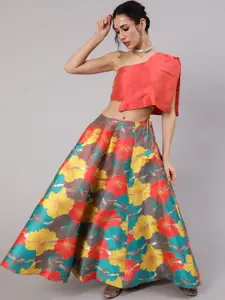 AKS Printed One Shoulder Ready To Wear Lehenga With Blouse