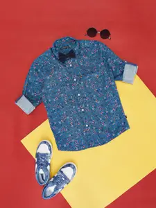 Pantaloons Junior Boys Floral Printed Spread Collar Pocket Cotton Casual Shirt