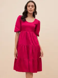Femella Puff Sleeve Tiered Fit & Flare Dress