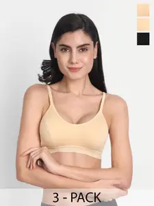 Aimly Pack Of 3 Non-Padded Medium Coverage All Day Comfort Cotton Sports Bra