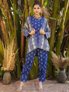 FASHION DWAR Printed Cotton Top With Jacket & Trousers
