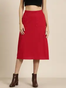 Qurvii Women Solid A-line Midi Skirt