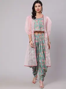AKS Couture Paisley Printed Pure Cotton Top & Dhoti Pant with Jacket Co-Ords Set