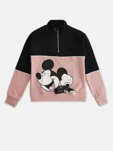 Pantaloons Junior Girls Mickey Mouse Printed Mock Collar Long Sleeves Cotton Sweatshirt