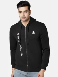 SF JEANS by Pantaloons Typography Printed Hooded Ribbed Front-Open Sweatshirt